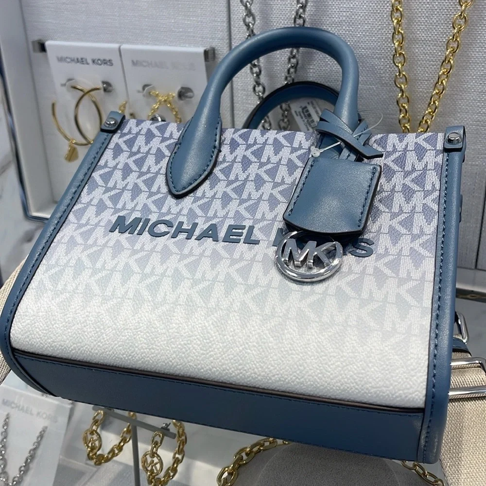 Michael Kors Mirella Extra-Small Ombré Logo Crossbody XBODY Shopper Denim  NWT
